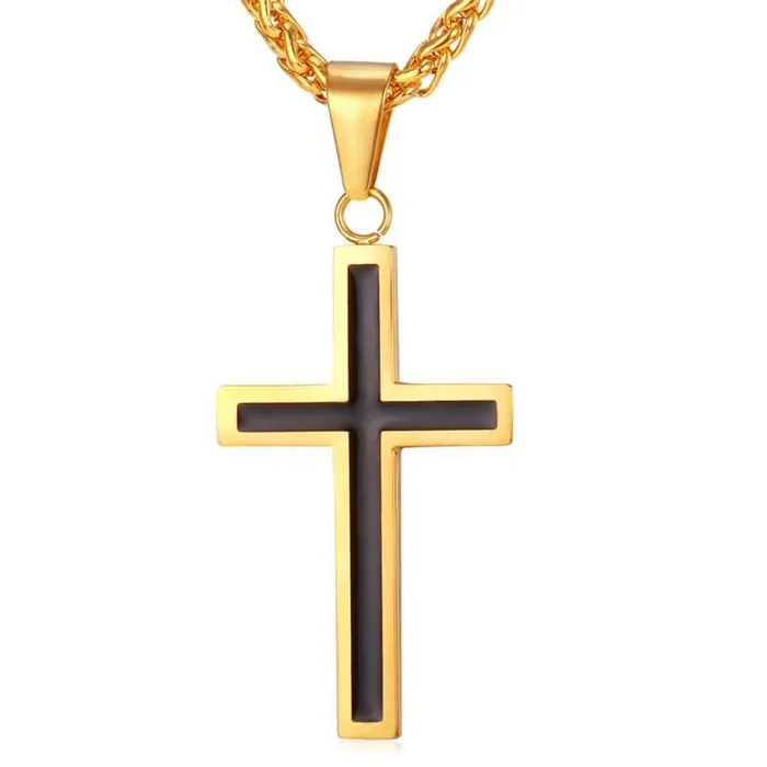 Mens Christian Necklace br Black And Gold Lords Guidance Necklaces
