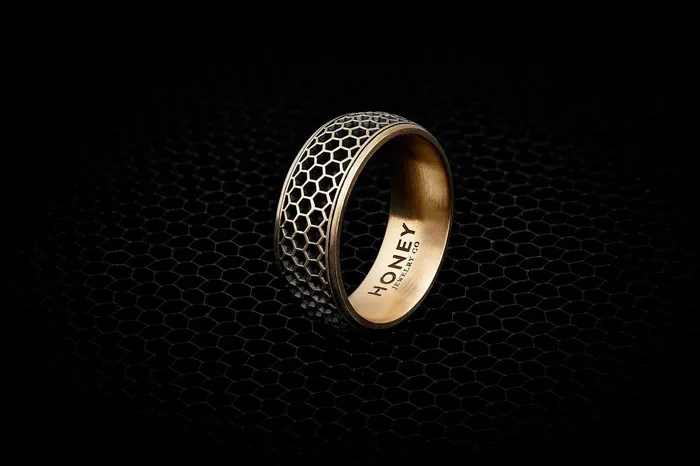 Mens Honeycomb Wedding Band 85mm Honey Jewelry Co Rings