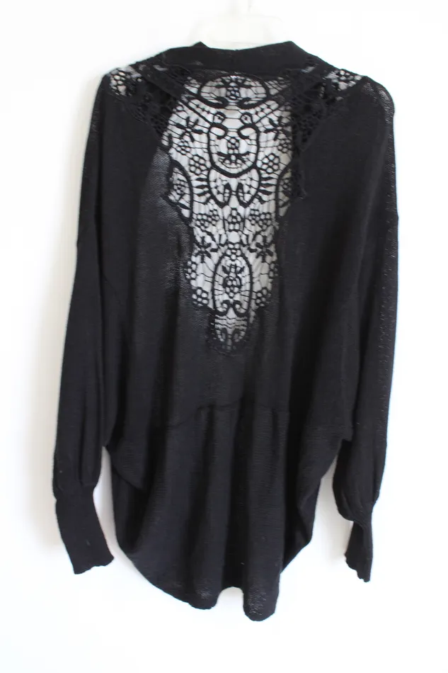 Monoreno Rings Monoreno Crocheted Back Black Cardigan L