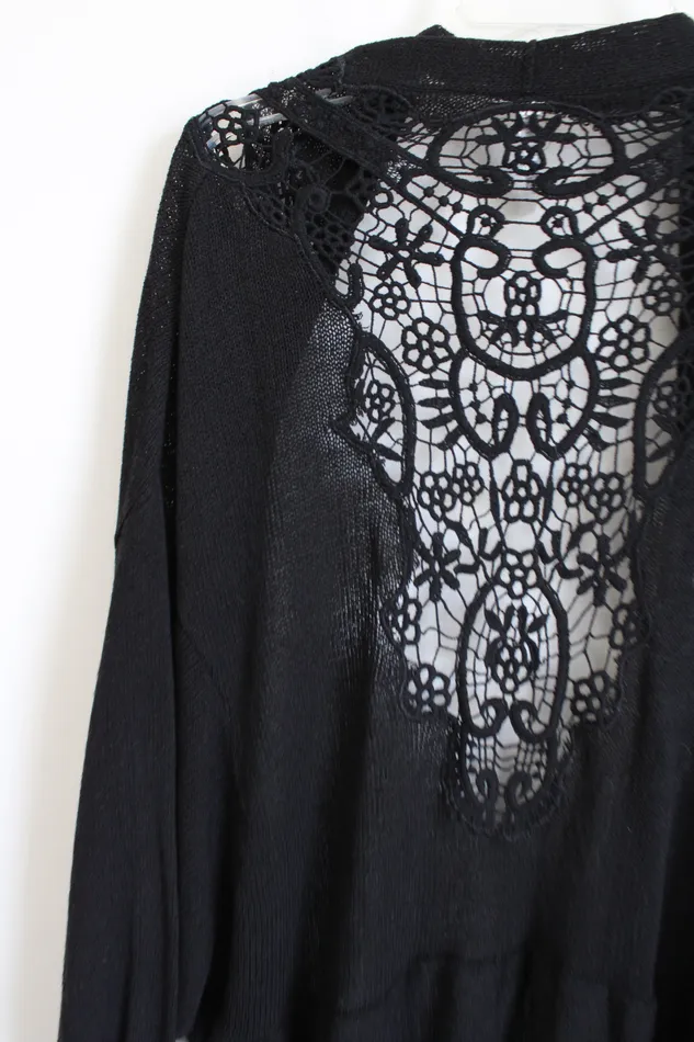 Monoreno Rings Monoreno Crocheted Back Black Cardigan L