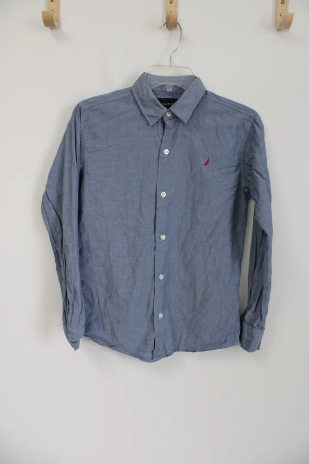 Nautica Rings Nautica Blue Button Down Shirt Youth L 1416