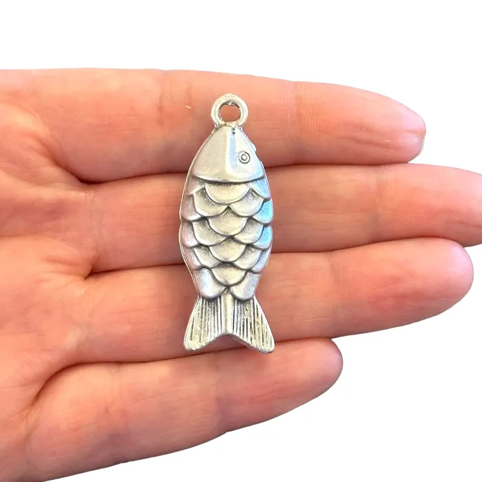 Necklaces Antique Silver Plated Large Fish Pendant Silver Plated Fish Pendant Peppy Beads Necklaces Antique Silver Plated Large Fish Pendant Silver Plated Fish Pendant Peppy Beads
