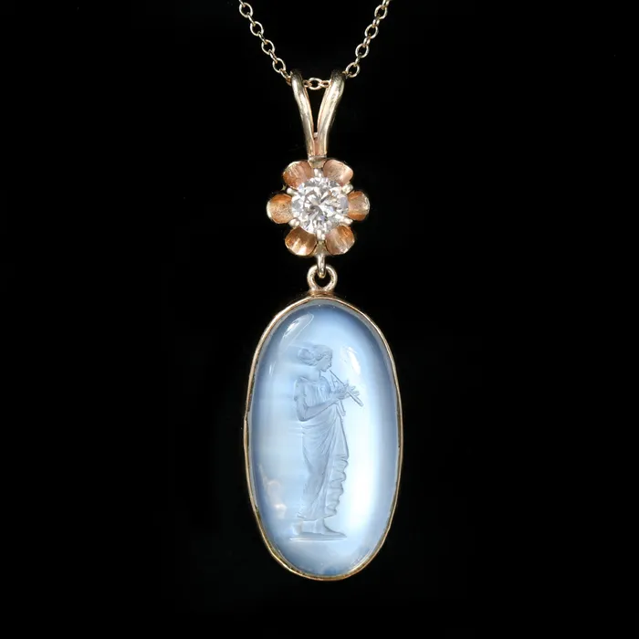 Necklaces Bernard NachtUnder the Crown Estate Moonstone Intaglio and Diamond Pendant