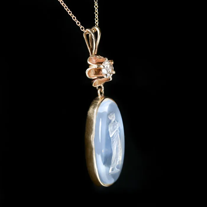 Necklaces Bernard NachtUnder the Crown Estate Moonstone Intaglio and Diamond Pendant