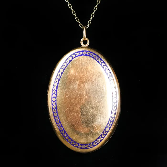 Necklaces ES Nacht Victorian 18k Yellow Gold Enamel Locket Pendant