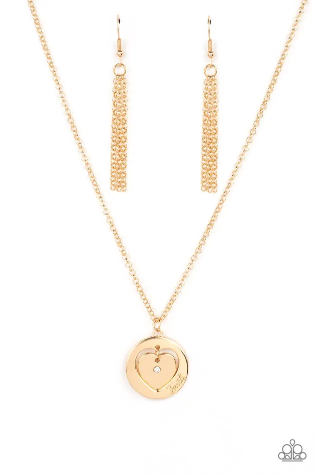 Necklaces Paparazzi Accessories Heart Full of Faith Gold