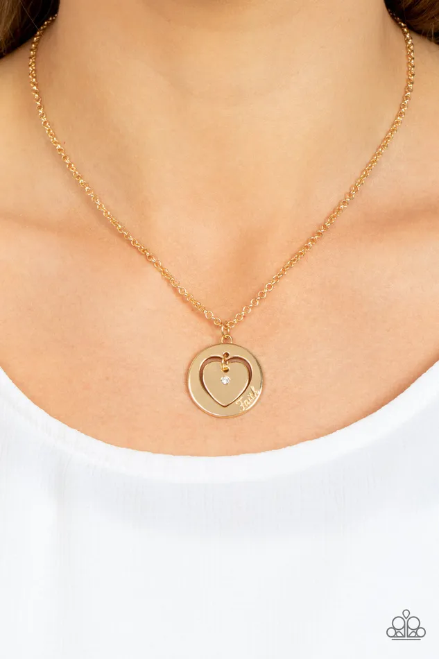 Necklaces Paparazzi Accessories Heart Full of Faith Gold