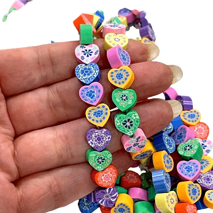 Necklaces Peppy Beads 10mm Polymer Clay Heart Charms10 Beads in a Pack