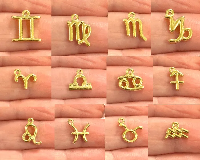 Necklaces Peppy Beads 24Kt Gold Plated Brass Zodiac Horoscope Sign Constellation Medallion Pendant Celestial Astrology Charm for Necklace Jewelry Making
