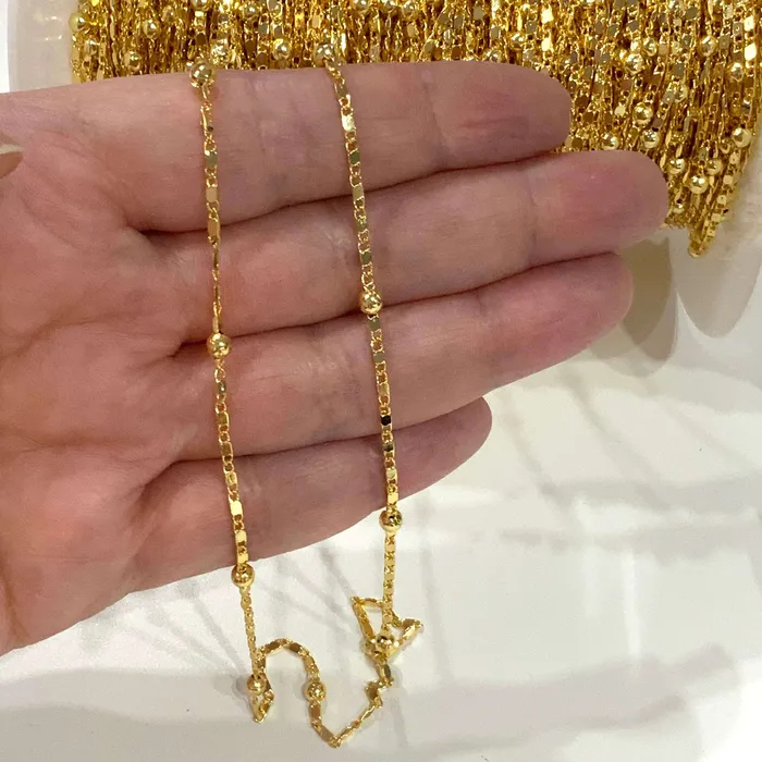 Necklaces Peppy Beads 24Kt Shiny Gold Plated Chain 2mm Gold Chain with 35 mm Balls 33 Feet 1 Meter