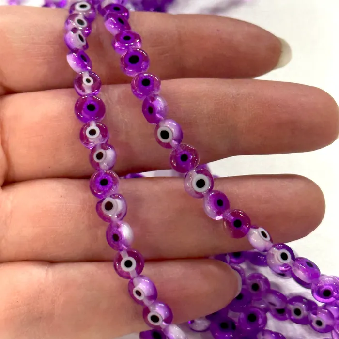Necklaces Peppy Beads Evil Eye Beads Strand of 65 Flat Round 6mm Glass Beads