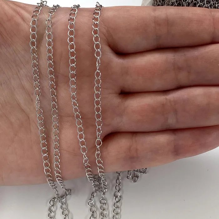 Necklaces Peppy Beads Rhodium Plated Extender Chain 3mm Rhodium Plated Extender Chain 1 Meter33Feet Extender Chain
