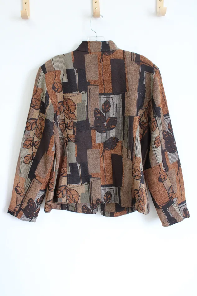 Necklaces Renaissance Renaissance Leaf Patterned Textured Brown Zip Up Jacket XL