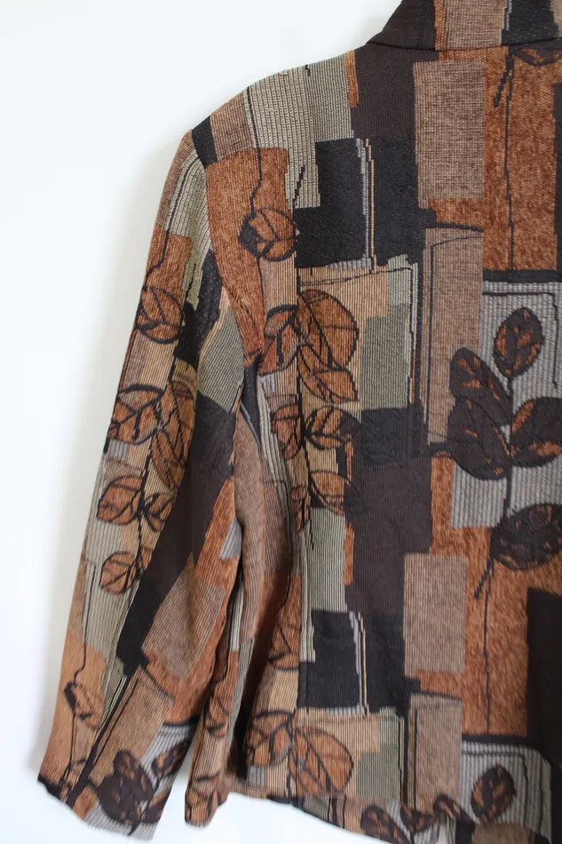 Necklaces Renaissance Renaissance Leaf Patterned Textured Brown Zip Up Jacket XL
