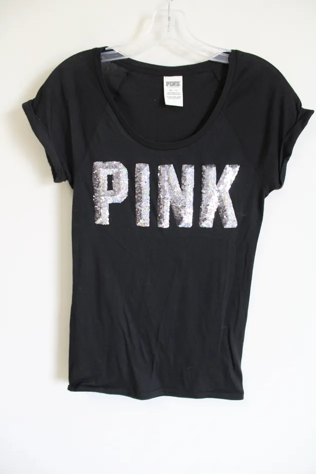 Necklaces Victorias Secret Victorias Secret PINK Black Sequined Tee XS