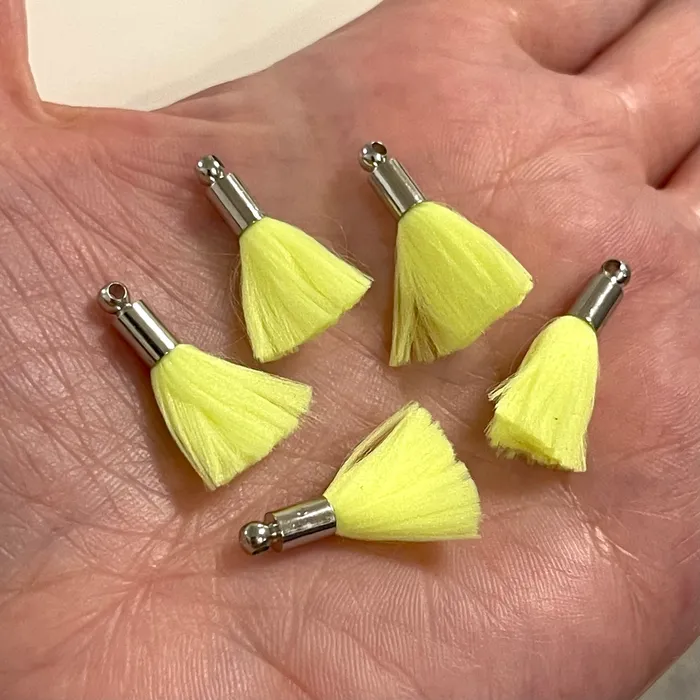 Neon Yellow Mini Silk Tassels with Silver Plated Caps 5 Tassels in a pack Peppy Beads Earrings Neon Yellow Mini Silk Tassels with Silver Plated Caps 5 Tassels in a pack Peppy Beads Earrings