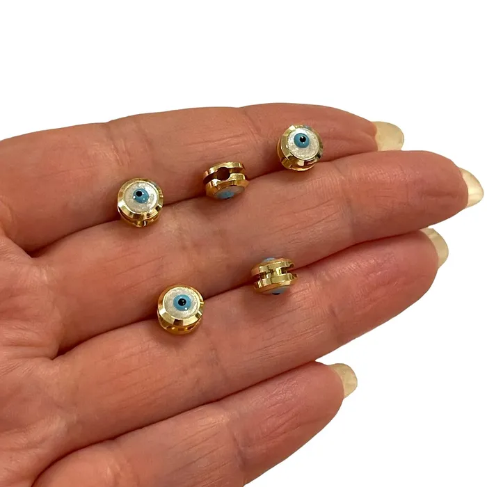 NEW 7mm 24K Gold Plated Ivory Evil Eye Beads 7mm 24K Gold Plated Evil Eye Spacers 5 Pcs in a Pack Peppy Beads Necklaces
