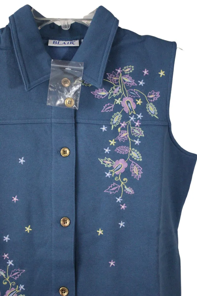 NEW Blair Blue Embroidered Vest S Blair Rings