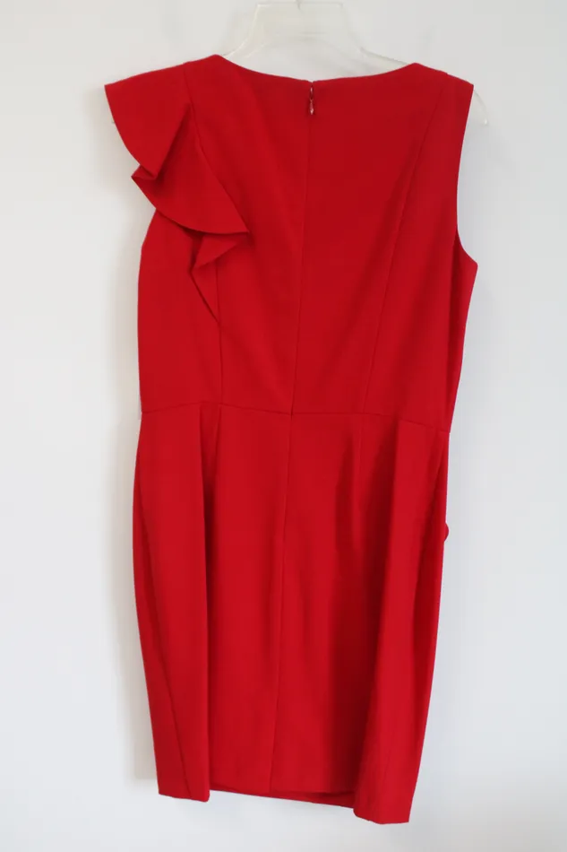 NEW Calvin Klein Red Peplum Ruffle Dress 10 Calvin Klein Earrings