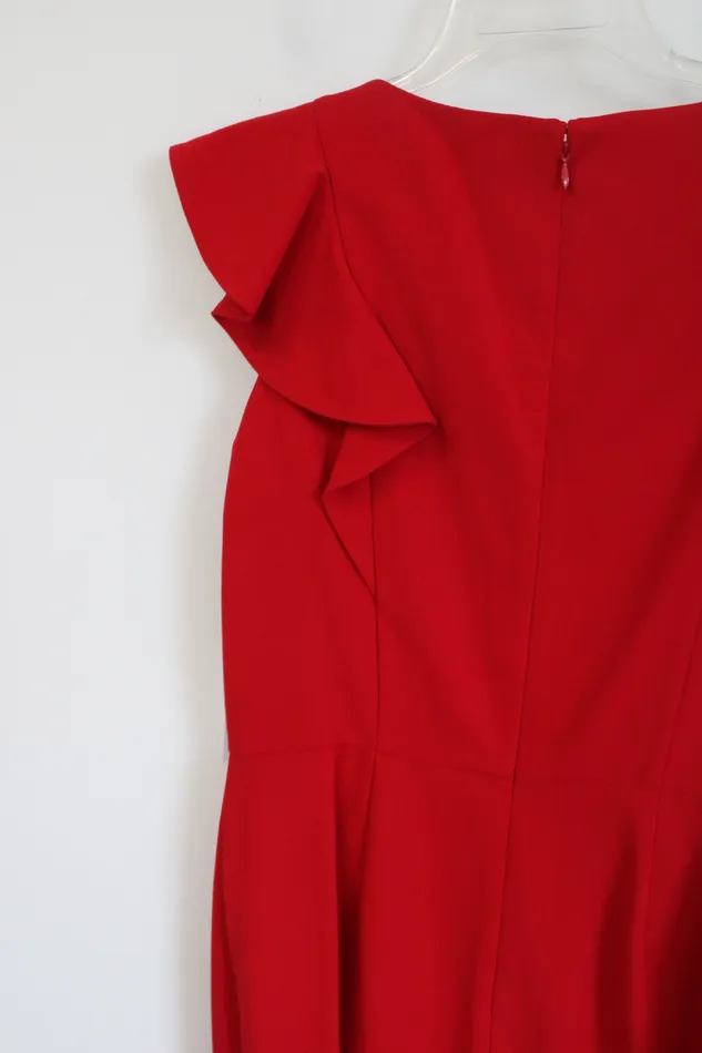 NEW Calvin Klein Red Peplum Ruffle Dress 10 Calvin Klein Earrings