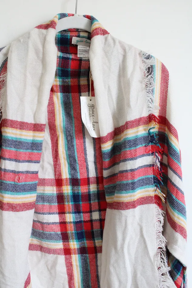 NEW Grace Lace Red Blue Plaid Poncho One Size Grace Love Rings