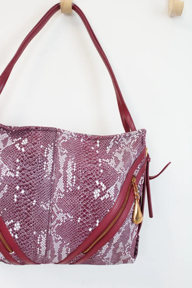 NEW Sharif Pink Snakeskin Anaconda Tears Printed Leather Tote Bag Sharif Earrings