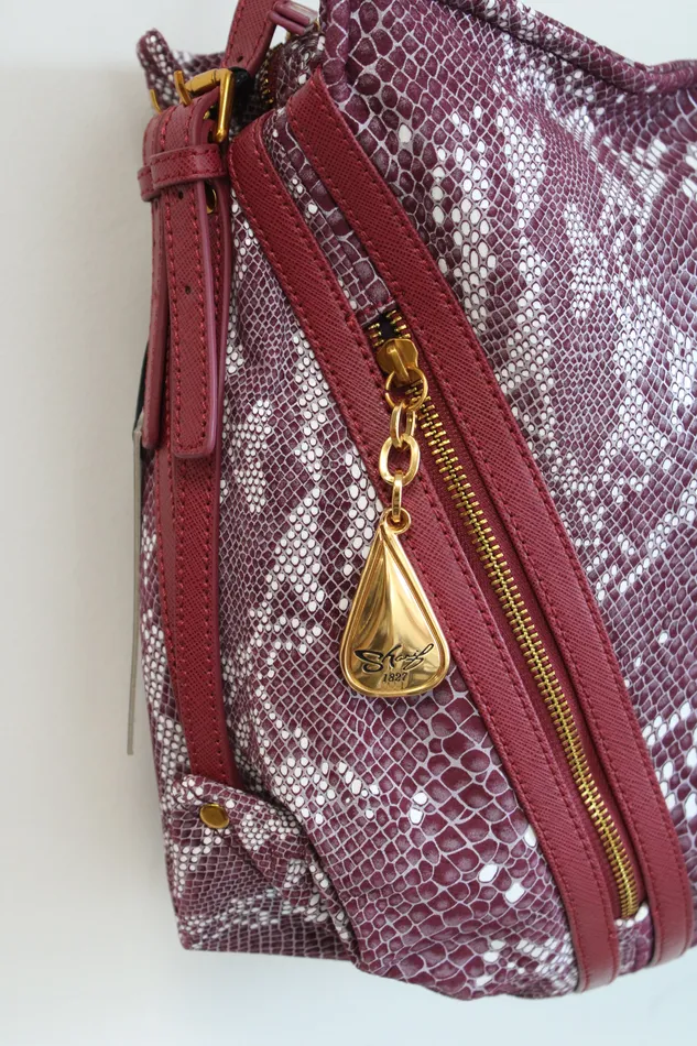 NEW Sharif Pink Snakeskin Anaconda Tears Printed Leather Tote Bag Sharif Earrings