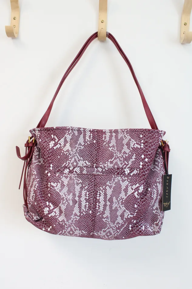 NEW Sharif Pink Snakeskin Anaconda Tears Printed Leather Tote Bag Sharif Earrings