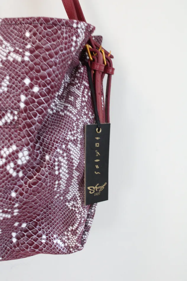 NEW Sharif Pink Snakeskin Anaconda Tears Printed Leather Tote Bag Sharif Earrings