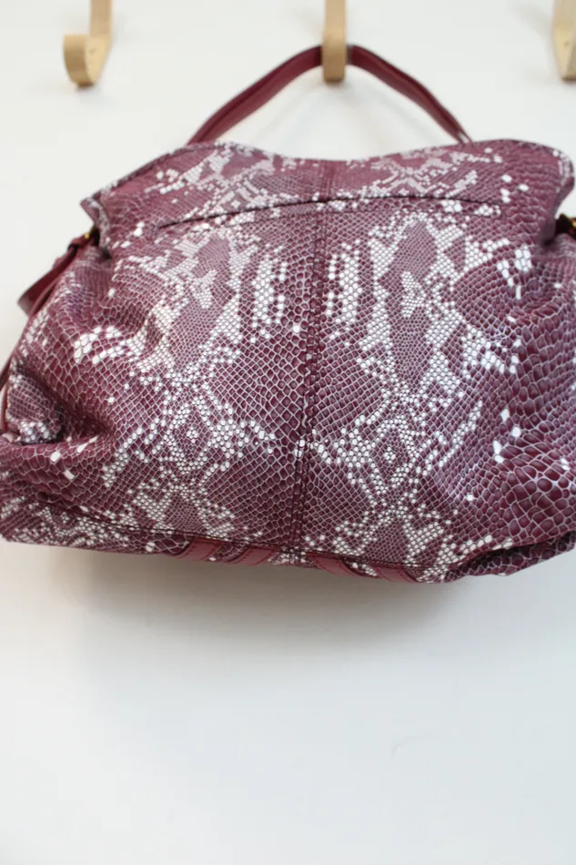 NEW Sharif Pink Snakeskin Anaconda Tears Printed Leather Tote Bag Sharif Earrings