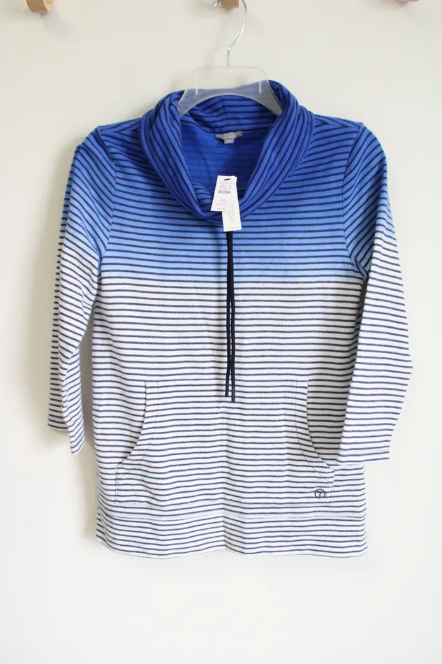 NEW T By Talbots Blue Striped Sweatshirt XS Talbots Earrings