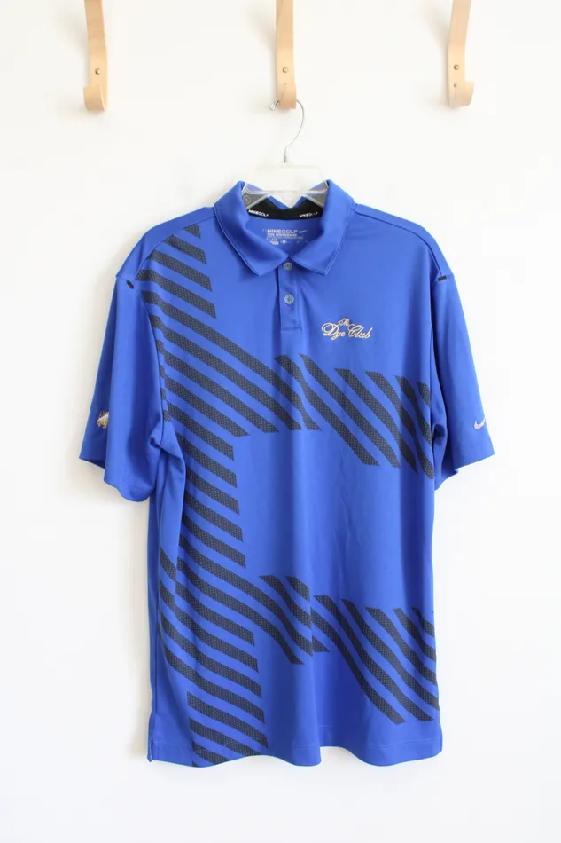 Nike Golf DriFit Barefoot Resort Club The Dye Club Blue Black Polo Shirt L Nike Rings Nike Golf DriFit Barefoot Resort Club The Dye Club Blue Black Polo Shirt L Nike Rings