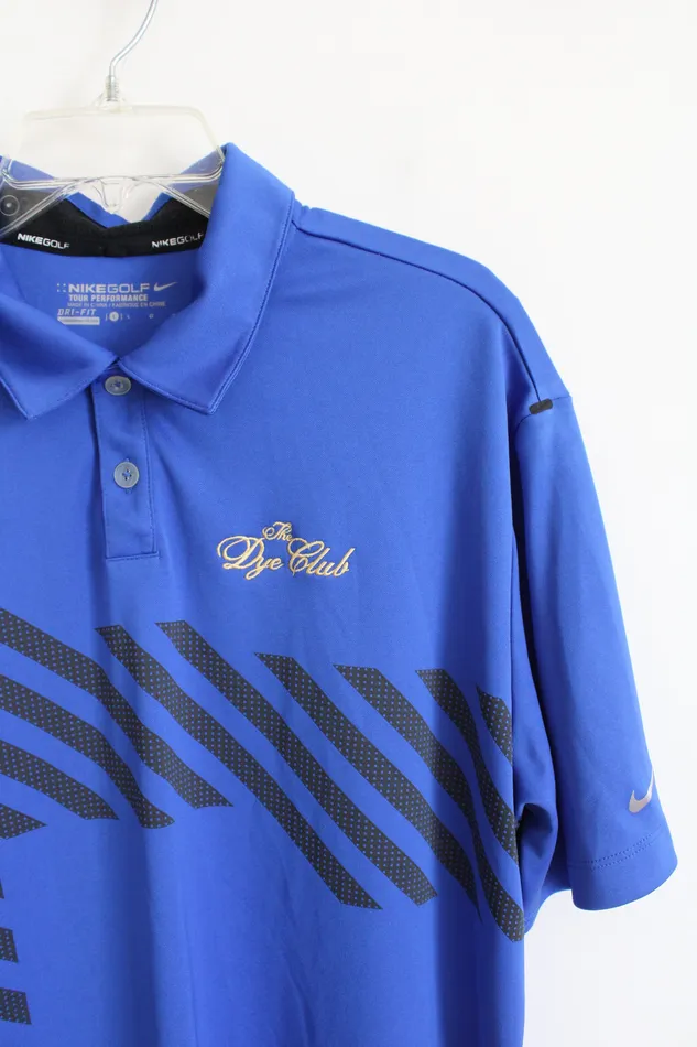 Nike Golf DriFit Barefoot Resort Club The Dye Club Blue Black Polo Shirt L Nike Rings