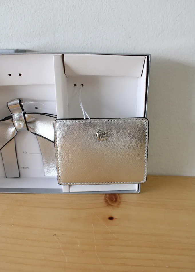 Nine West NEW Nine West Silver Card Case Bow Dangle Keychain Accessory Earrings