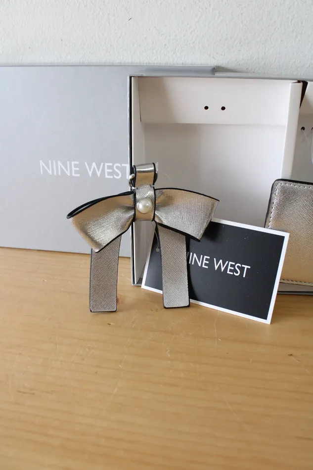 Nine West NEW Nine West Silver Card Case Bow Dangle Keychain Accessory Earrings