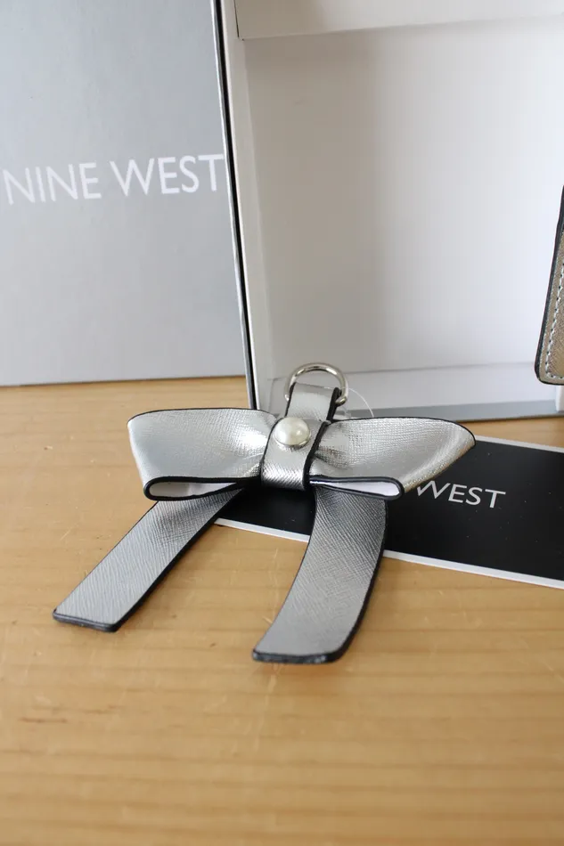 Nine West NEW Nine West Silver Card Case Bow Dangle Keychain Accessory Earrings