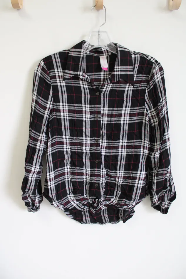 No Boundaries No Boundaries Black Red Plaid Shirt M Rings
