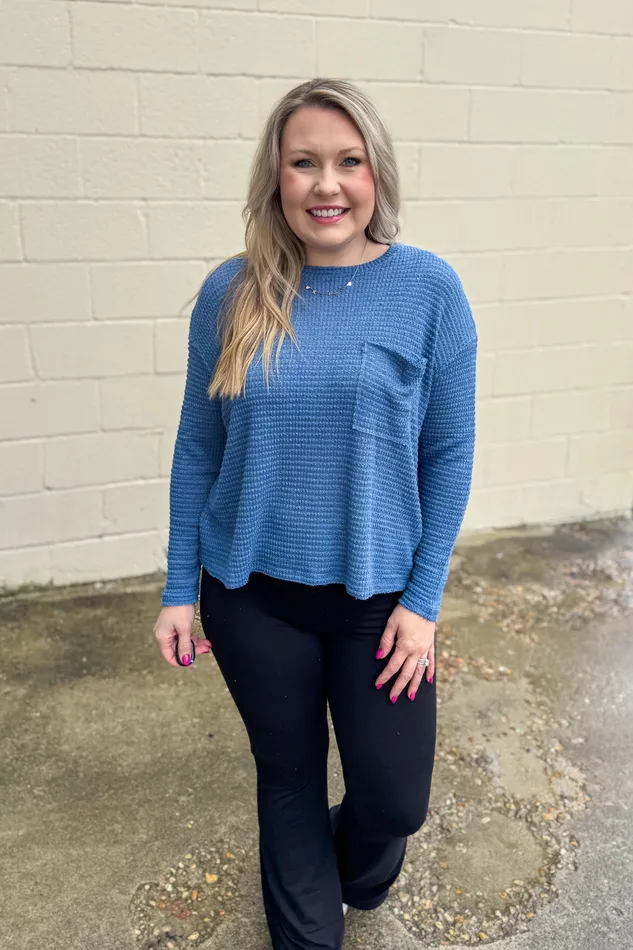 No Rules Here Waffle Knit Top Dusty Teal Zenana Earrings