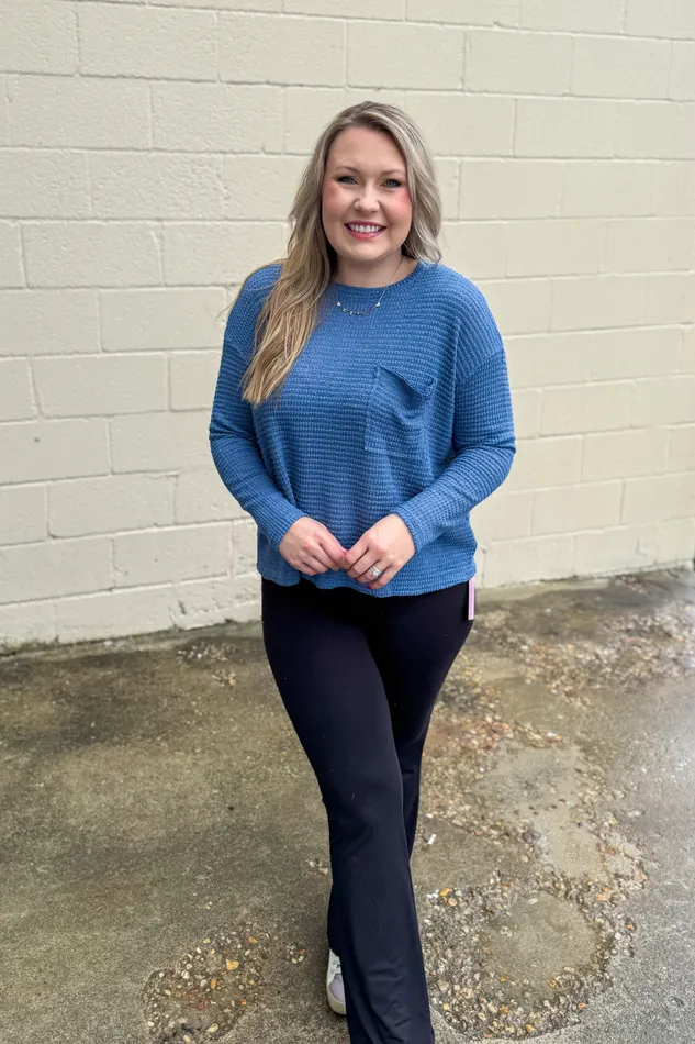 No Rules Here Waffle Knit Top Dusty Teal Zenana Earrings