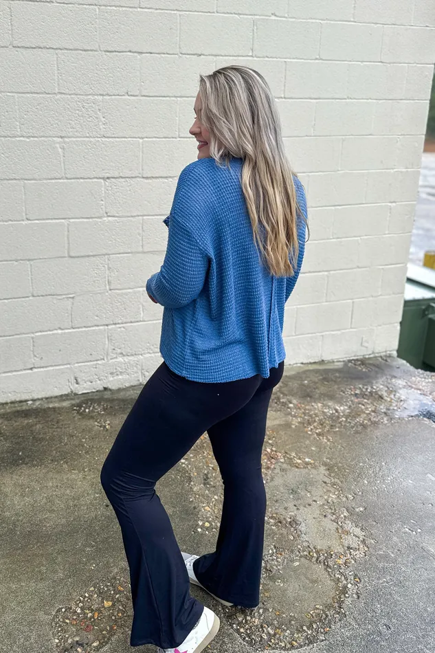 No Rules Here Waffle Knit Top Dusty Teal Zenana Earrings
