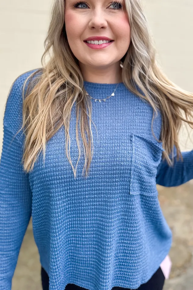 No Rules Here Waffle Knit Top Dusty Teal Zenana Earrings