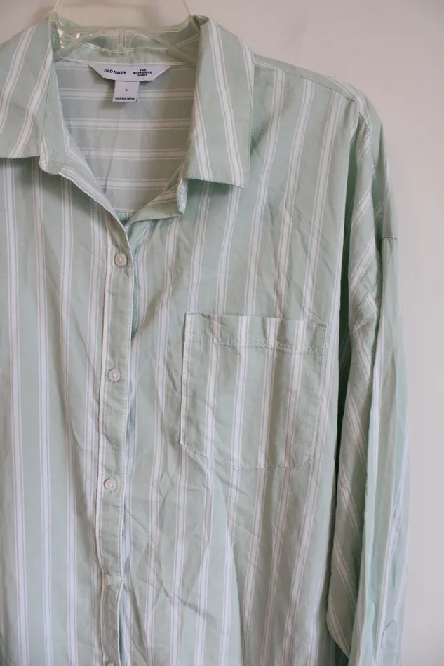 Old Navy Old Navy The Boyfriend White Light Blue Striped Button Down Shirt L Rings