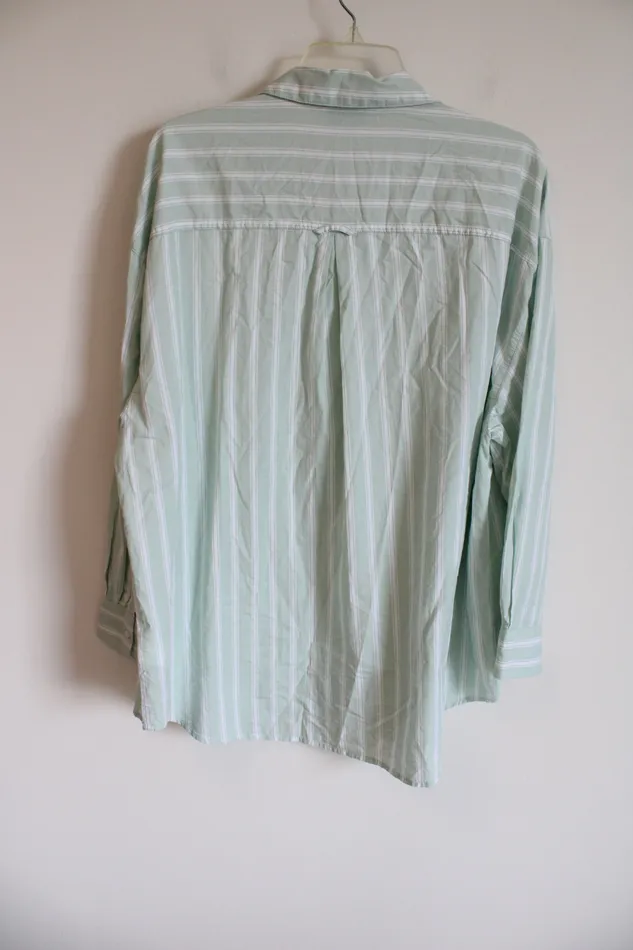 Old Navy Old Navy The Boyfriend White Light Blue Striped Button Down Shirt L Rings