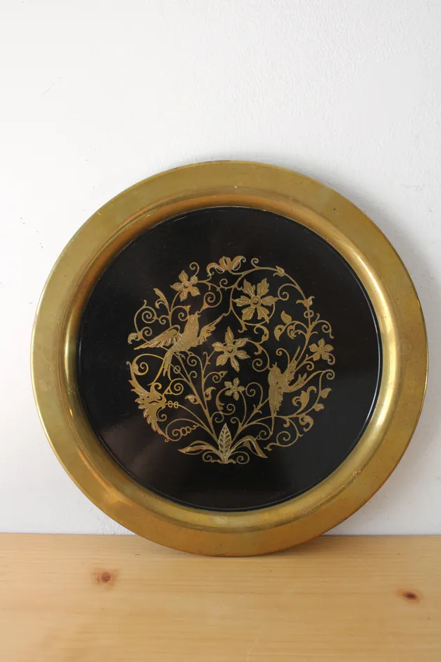 Oneida Rings Vintage Oneida Brass Bird Design Round Brass Serving Tray