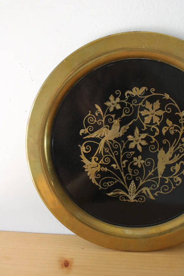Oneida Rings Vintage Oneida Brass Bird Design Round Brass Serving Tray