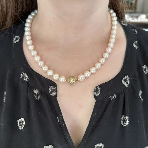 OTC Necklaces 18K Yellow Gold Pearl and Diamond Necklace
