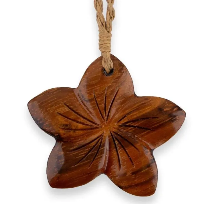 PACIFICOCEANCOL Necklaces Koa Wood Hibiscus Flower Necklace with Natural Cord