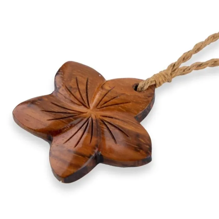 PACIFICOCEANCOL Necklaces Koa Wood Hibiscus Flower Necklace with Natural Cord