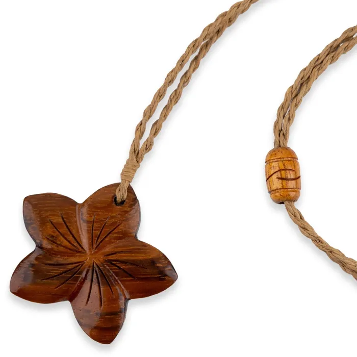 PACIFICOCEANCOL Necklaces Koa Wood Hibiscus Flower Necklace with Natural Cord