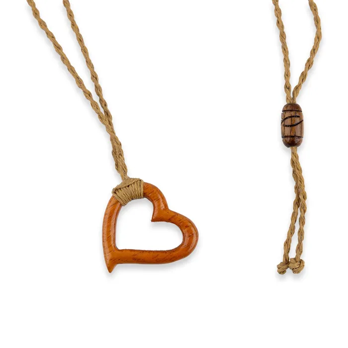 PACIFICOCEANCOL Open Heart Hawaiian Koa Necklace Necklaces